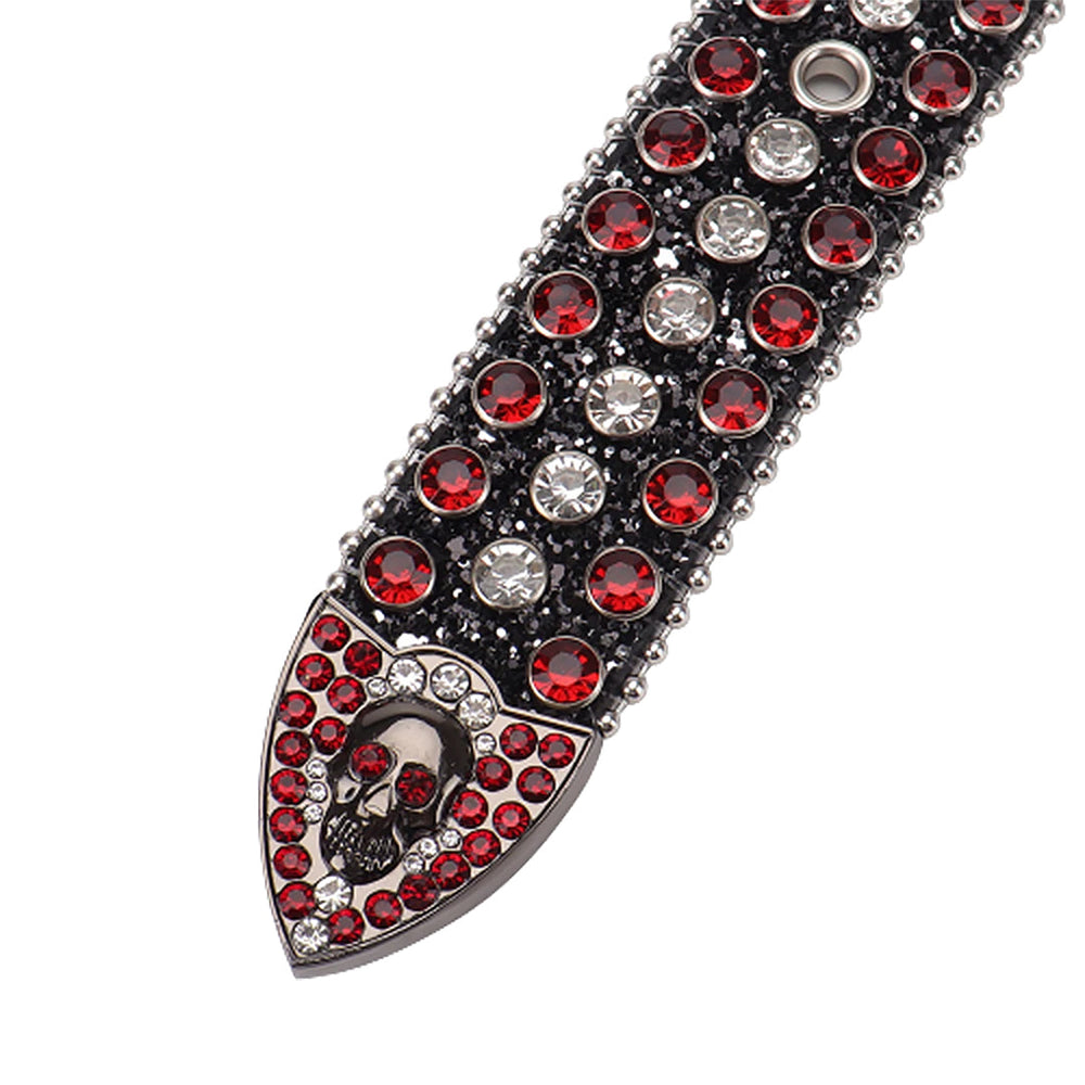 Skull Black Strap With Red & Silver Rhinestone Waist Belt