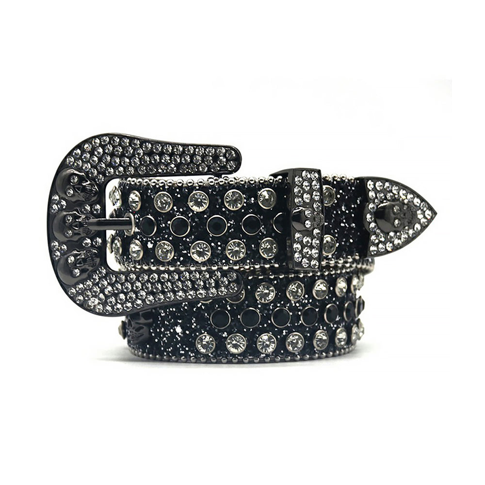 Black Skull With Black & Faceted Crystal Rhinestone Belt