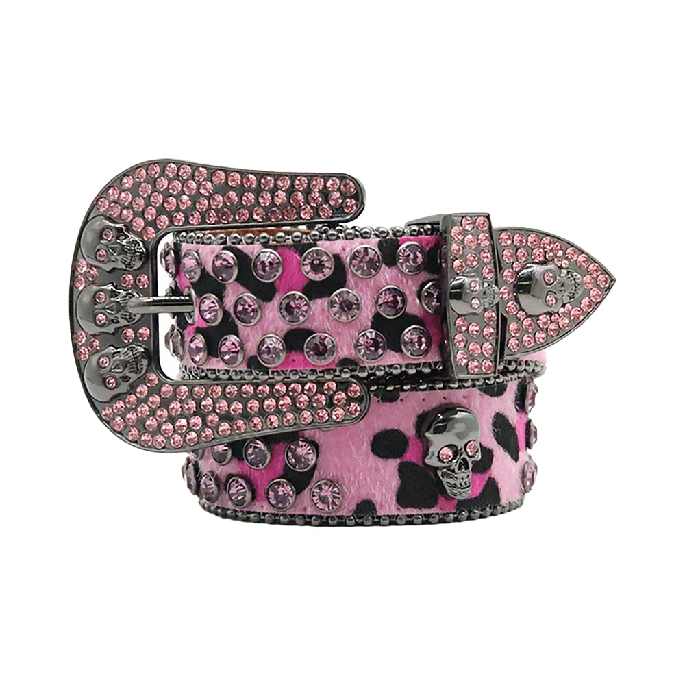 Skull Pink With Pink Faceted Crystal Rhinestone Belt