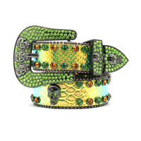 Skull Green Strap With Green & Gold Glossy Rhinestone Belt