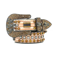 Brown Skull Buckle With Gold & Faceted Crystal Lustrous Belt