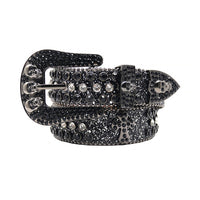 Skull Buckle Black Strap With Black & Faceted Crystal Rhinestone Belt