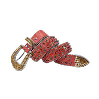 Orange Strap With Glossy Red & Golden Embellished Rhinestone Belt