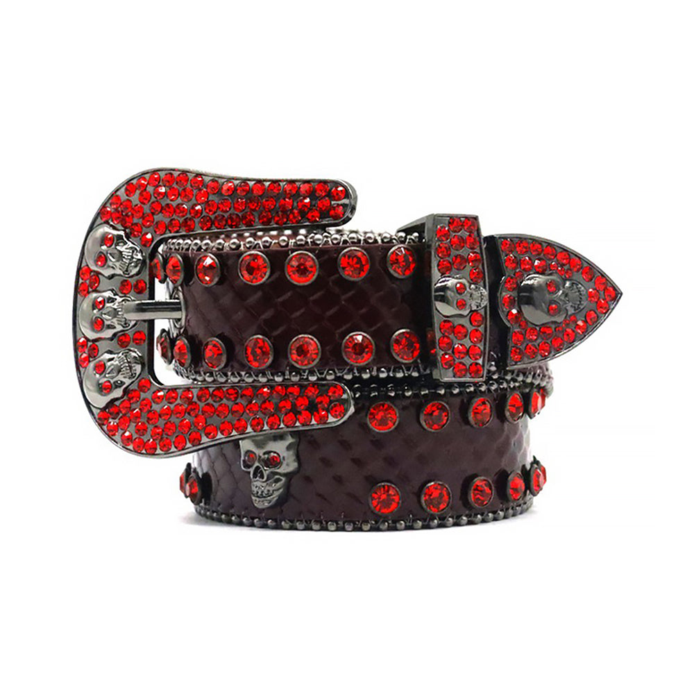 Red Skull Buckle With Red Glossy Rhinestone Belt