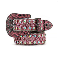 Pink Skull Buckle With Pink & Multi Rhinestone Statement Belt