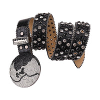 Black Strap Earth World Buckle Belt With Silver & Black Encrusted Rhinestone