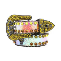 Skull Buckle Multi Strap With Yellow & Gold Rhinestone Statement Belt