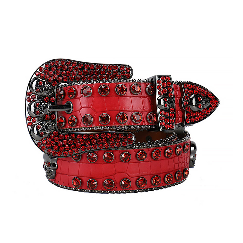 Red Strap Skull Buckle With Red Rhinestone Waist Belt