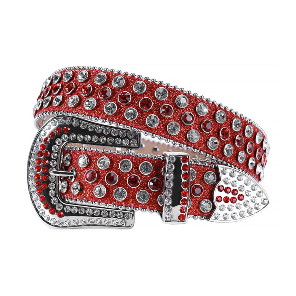Red Glossy Strap With Red & Faceted Crystal Rhinestone Belt