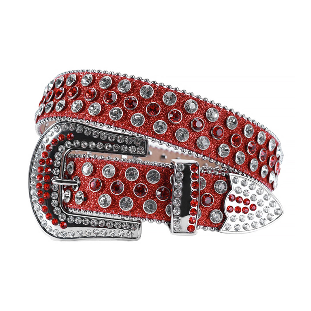 Red Glossy Strap With Red & Faceted Crystal Rhinestone Belt