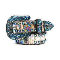 Skull Buckle Multi Strap With Blue & Multi Rhinestone Waist Belt