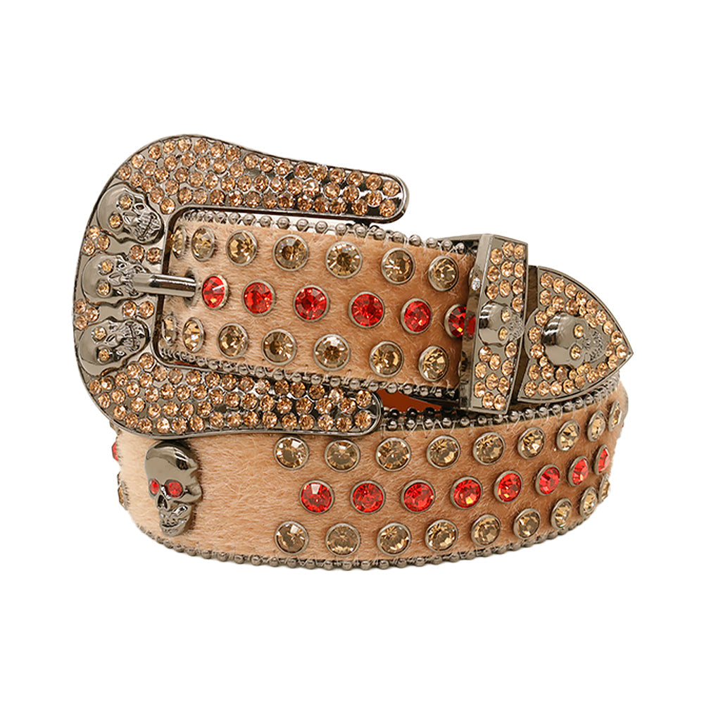 Brown Skull With Faceted Crystal Brown & Red Rhinestone Belt