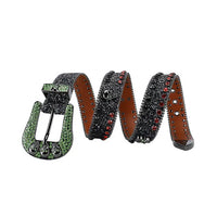 Skull Buckle Black Belt With Black & Red Glossy Gems