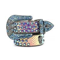 Skull Blue Rhinestone Belt With Blue & Multi Studs