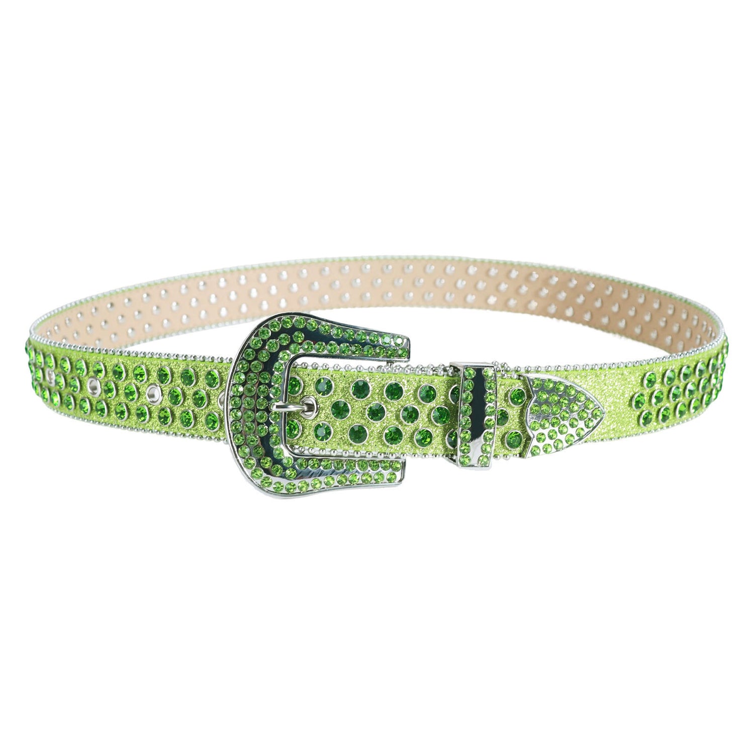 Green Crystal Rhinestone Western Belt with Silver Buckle