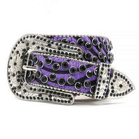 Purple Patterned Strap With Black Adorned Rhinestone Belt