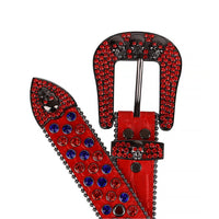 Skull Red Strap With Red & Blue Adorned Rhinestone Belt