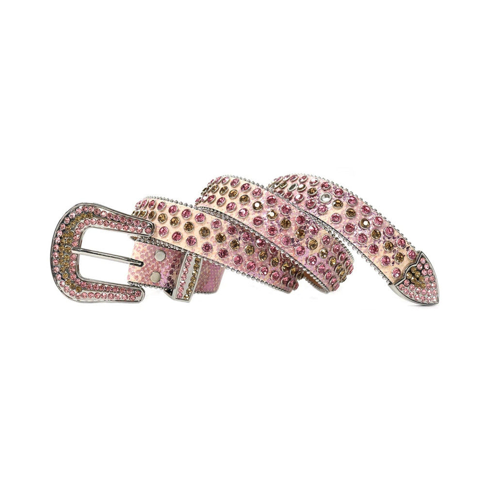 Glossy Pink Strap With Pink & Brown Rhinestone Belt