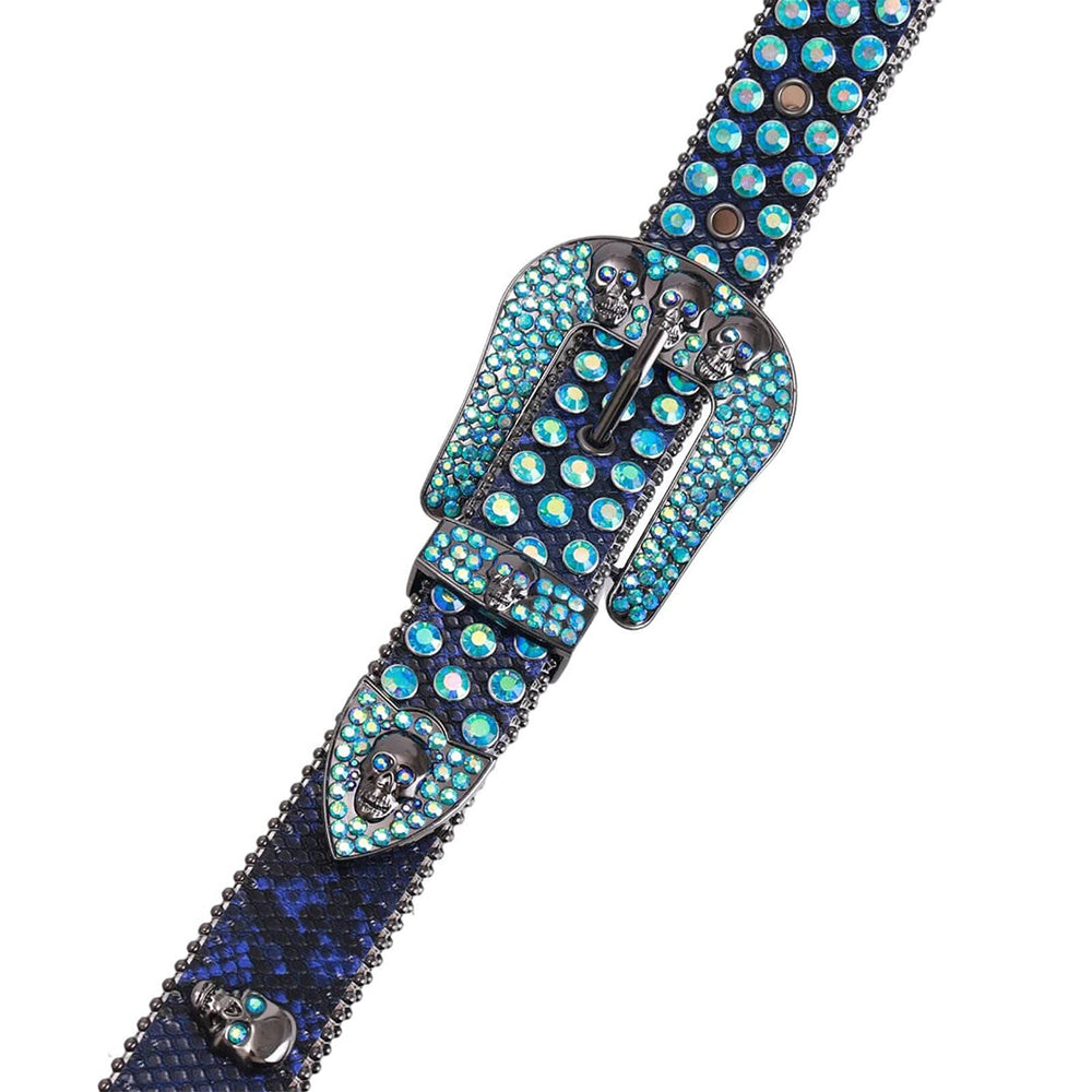 Blue Strap Skull Buckle With Encrusted Blue Rhinestone Belt