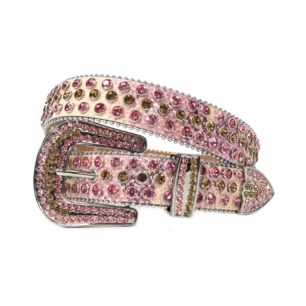 Glossy Pink Strap With Pink & Brown Rhinestone Belt