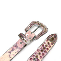 Glossy Pink Strap With Pink & Brown Rhinestone Belt