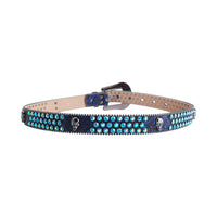 Blue Strap Skull Buckle With Encrusted Blue Rhinestone Belt