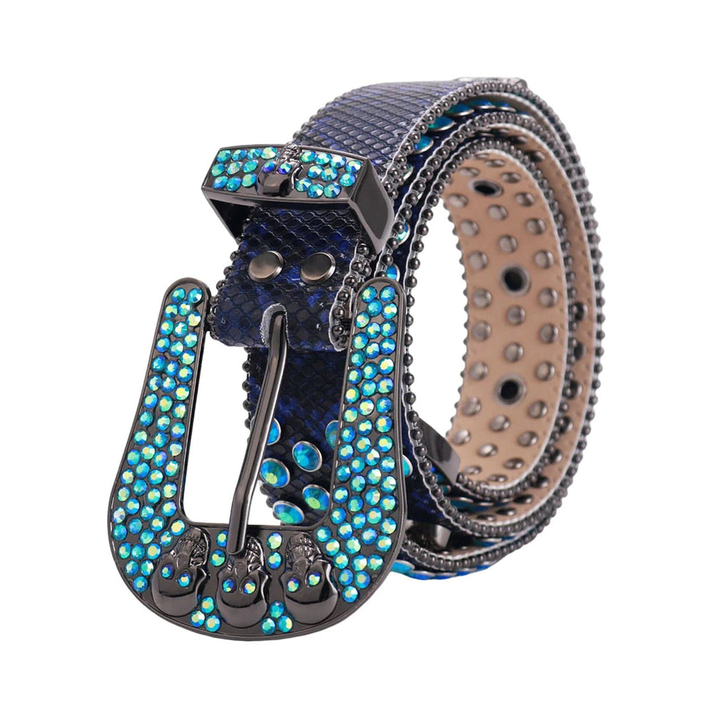 Blue Strap Skull Buckle With Encrusted Blue Rhinestone Belt