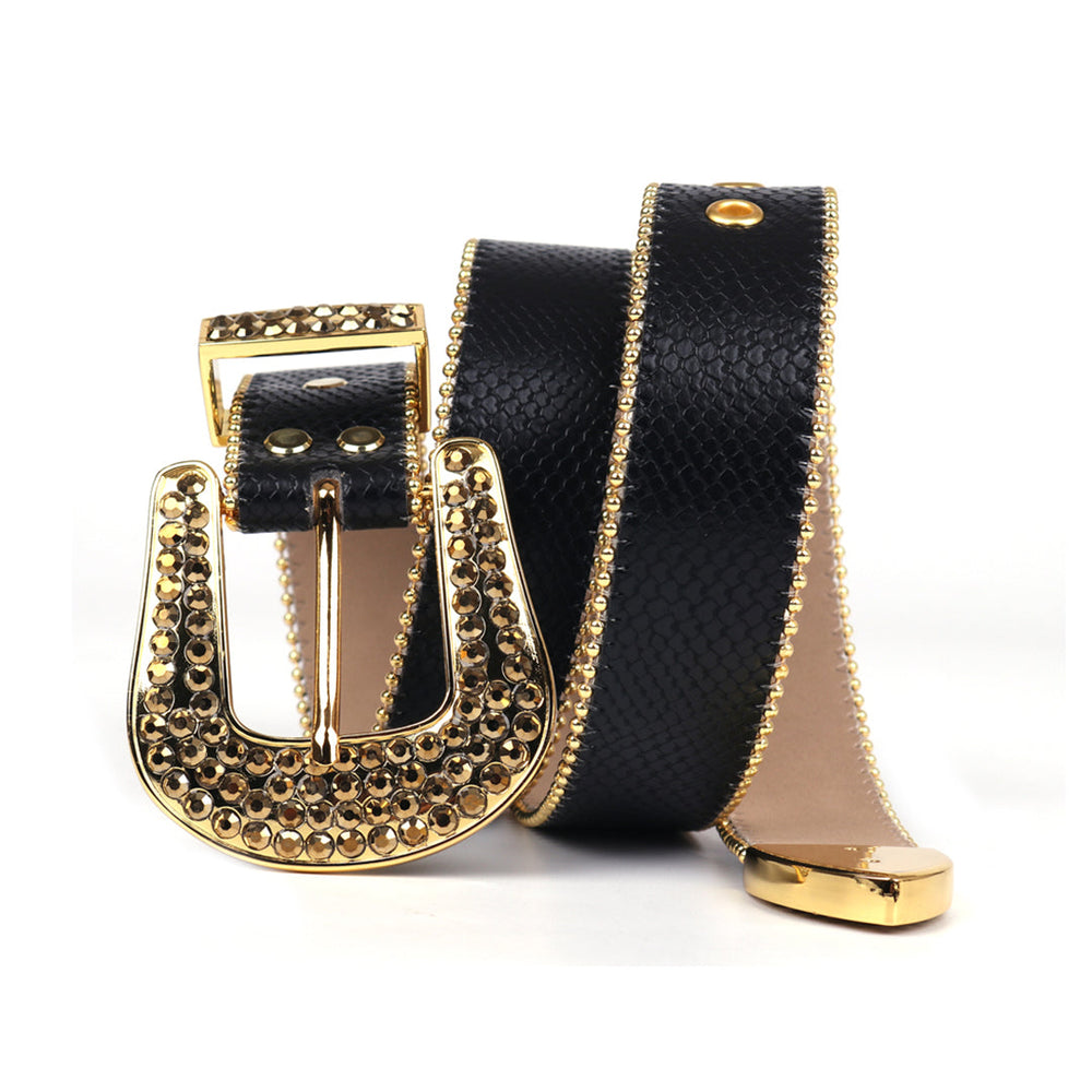 Black Strap With Gold Adorned Rhinestone Belt