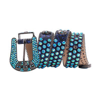 Blue Strap Skull Buckle With Encrusted Blue Rhinestone Belt