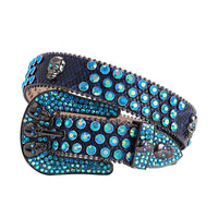 Blue Strap Skull Buckle With Encrusted Blue Rhinestone Belt