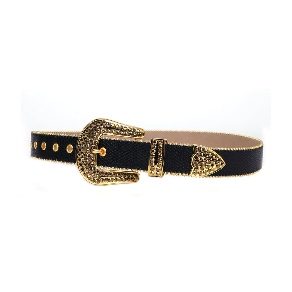 Black Strap With Gold Adorned Rhinestone Belt