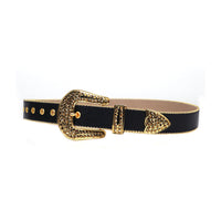 Black Strap With Gold Adorned Rhinestone Belt