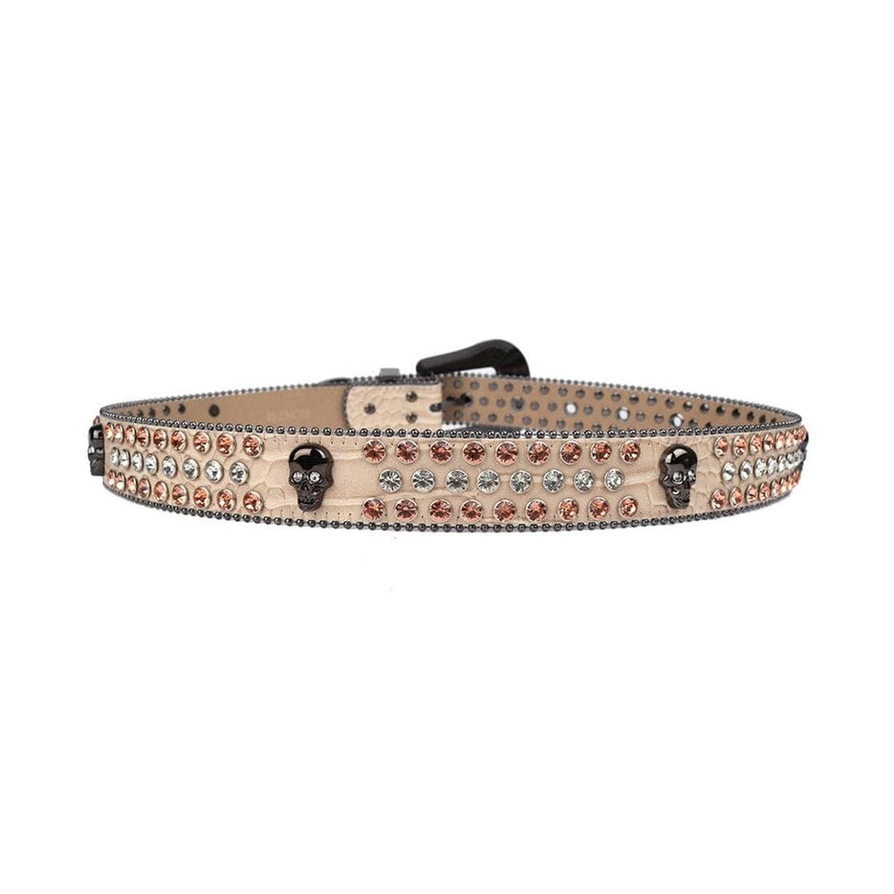 Skull Beige Strap With Sparkly Gold & Silver Rhinestone Belt