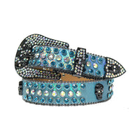 Glossy Skull Blue Strap With Blue & Multi Rhinestone Belt