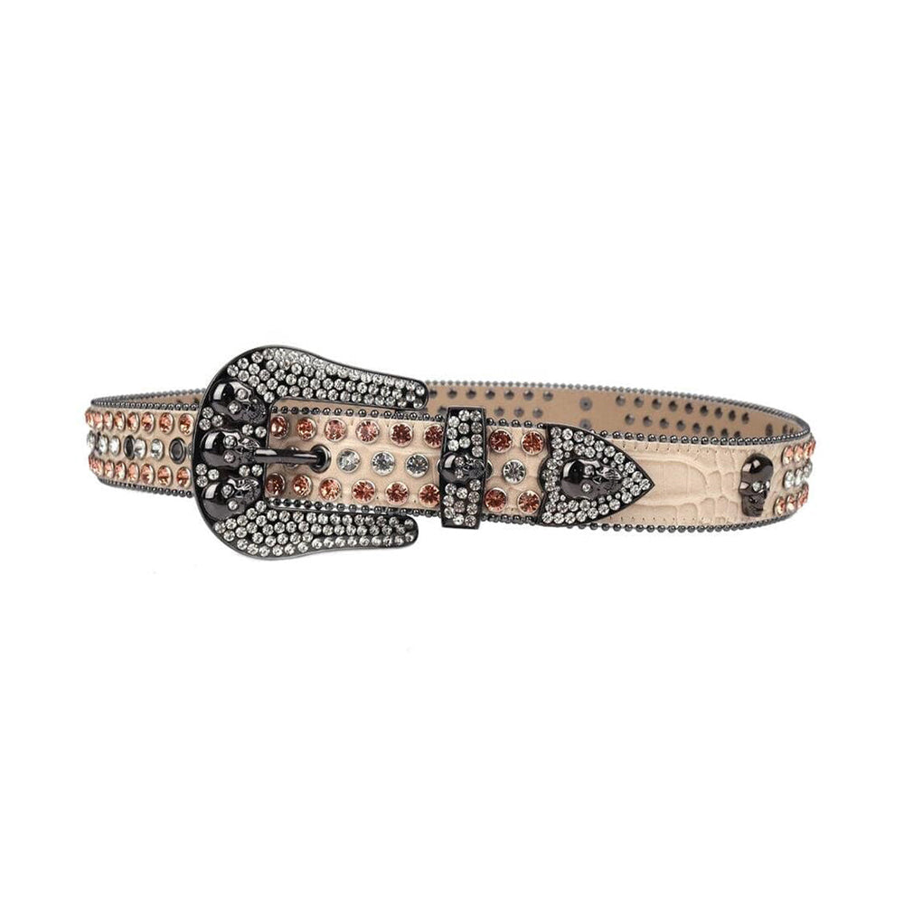 Skull Beige Strap With Sparkly Gold & Silver Rhinestone Belt