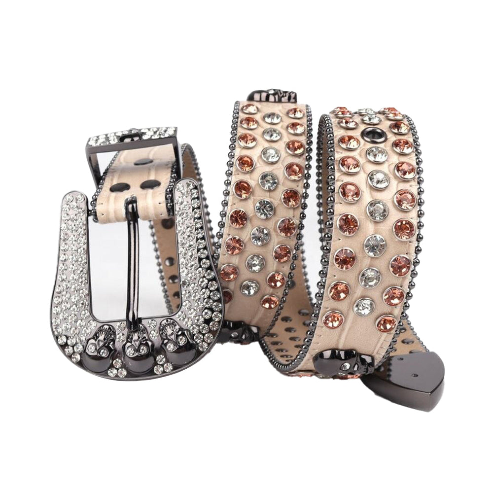 Skull Beige Strap With Sparkly Gold & Silver Rhinestone Belt