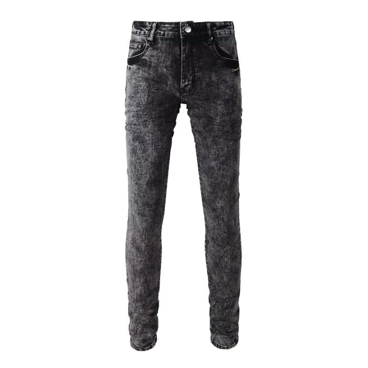 Men's Gray Black Quality Blank Distressed Jeans