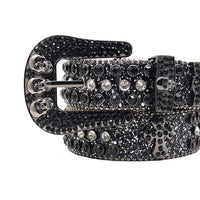 Skull Buckle Black Strap With Black & Faceted Crystal Rhinestone Belt