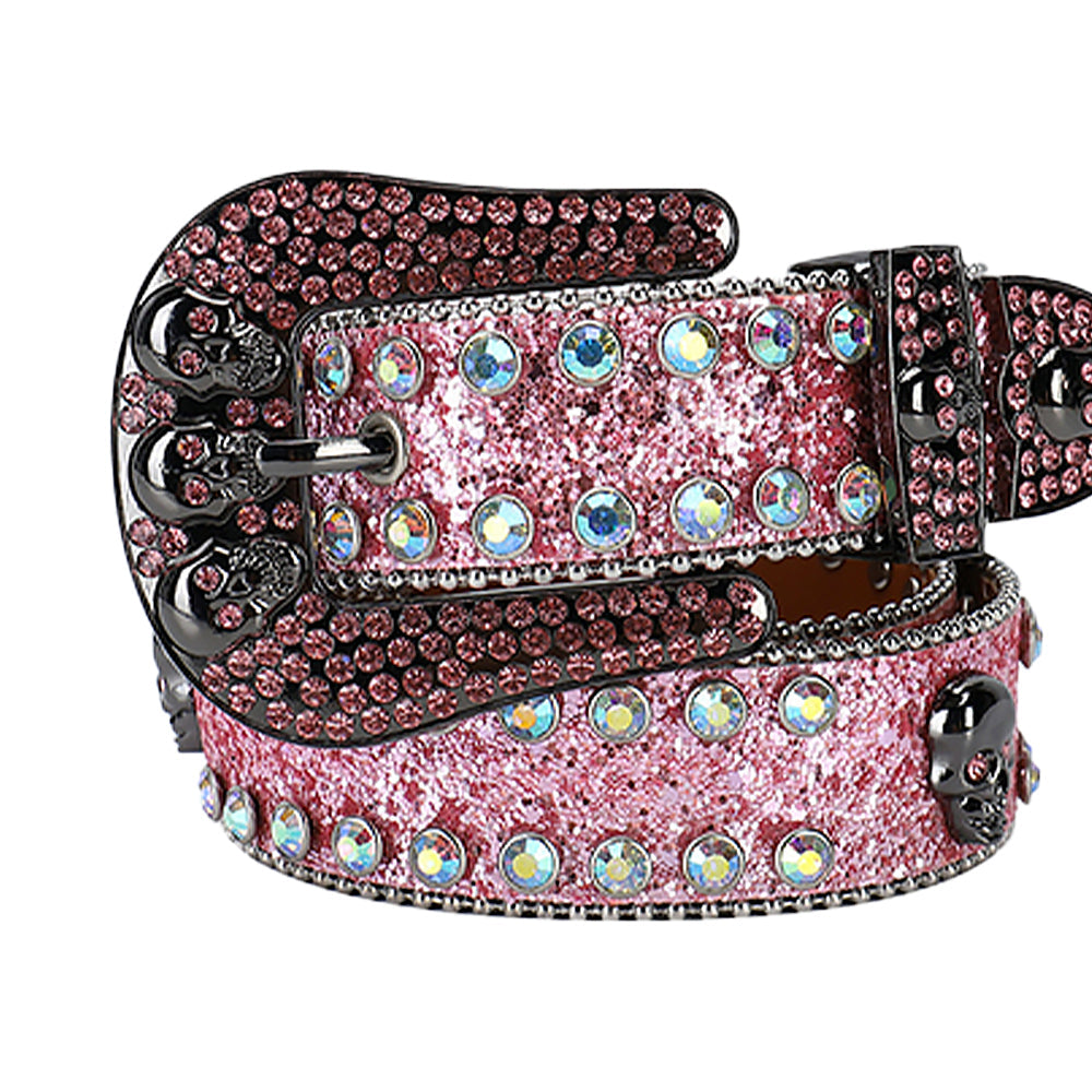 Skull Pink Strap With Multi Rhinestone Statement Belt