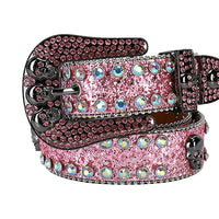 Skull Pink Strap With Multi Rhinestone Statement Belt