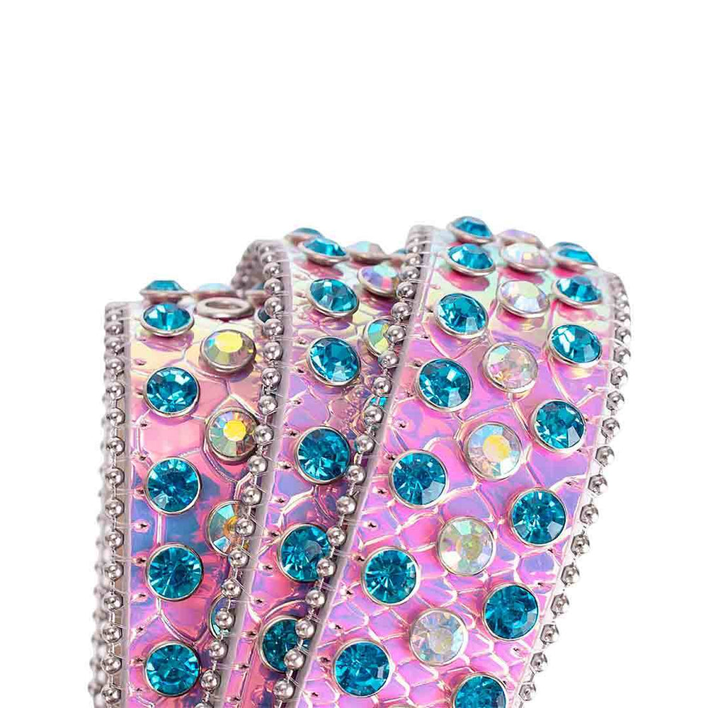 Pink Strap With Multi & Blue Lustrous Rhinestone Belt