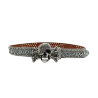 Metal Skull Buckle With Silver & Multi Encrusted Rhinestone Belt