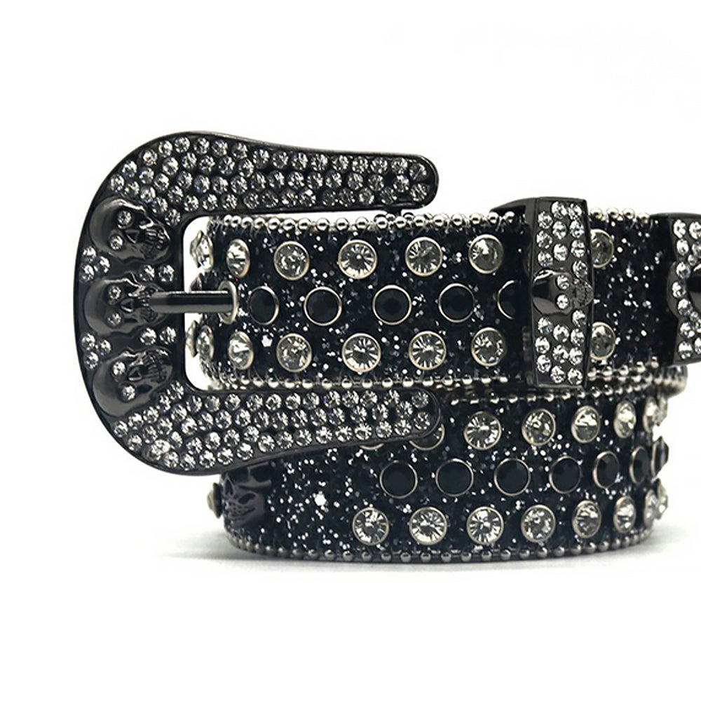 Black Skull With Black & Faceted Crystal Rhinestone Belt
