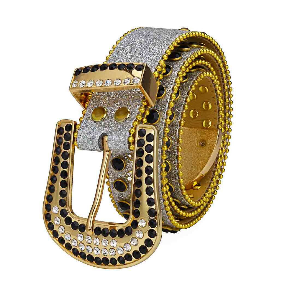 Silver Strap With Black & Faceted Crystal Embellished Rhinestone Belt