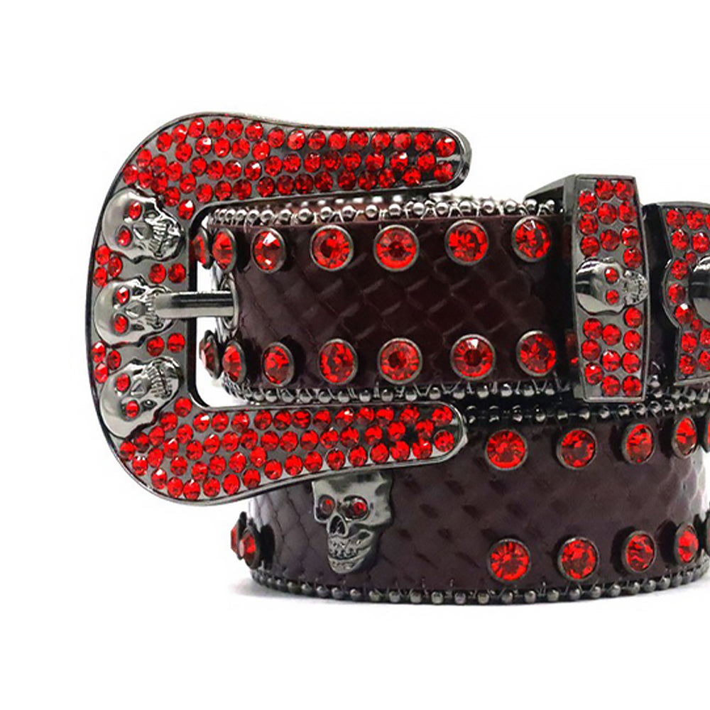 Red Skull Buckle With Red Glossy Rhinestone Belt