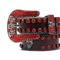 Red Skull Buckle With Red Glossy Rhinestone Belt