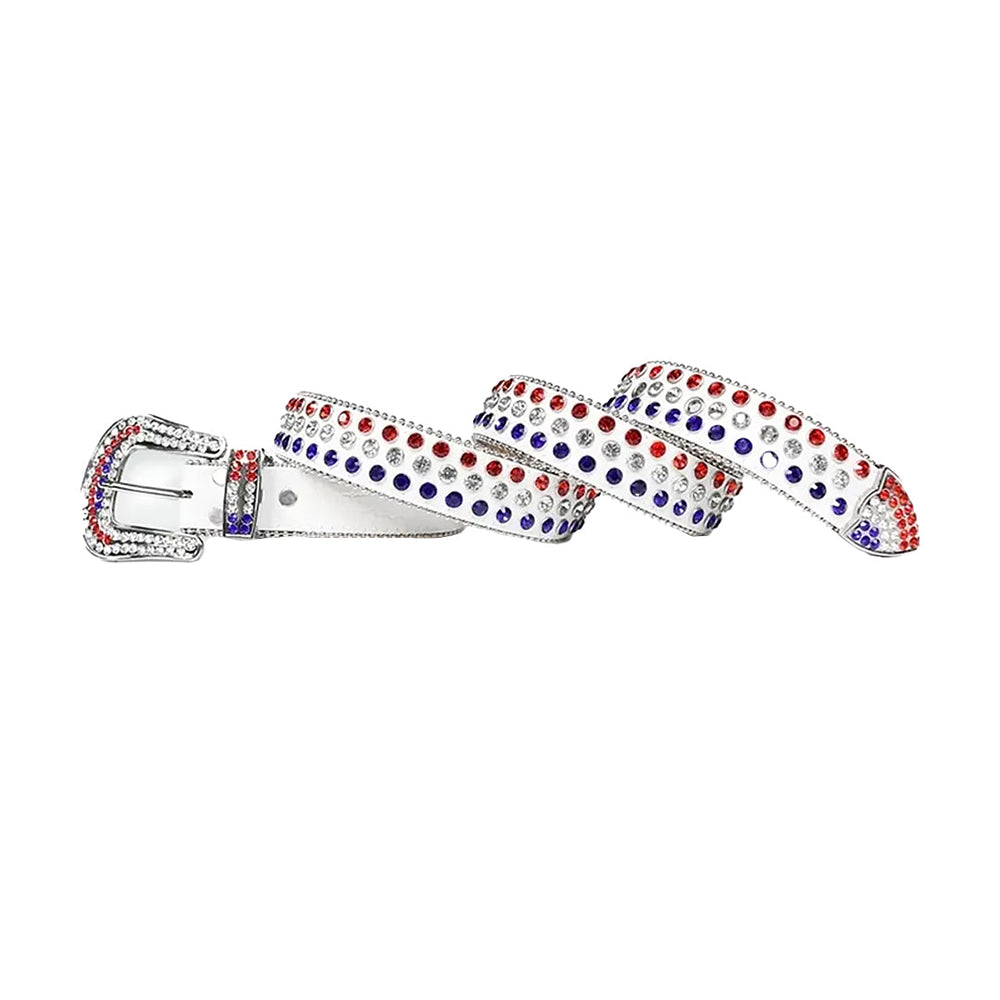 Plain White Strap With Sparkly Multi Rhinestone Belt