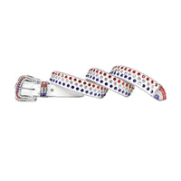 Plain White Strap With Sparkly Multi Rhinestone Belt