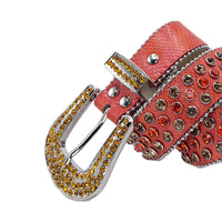 Orange Strap With Glossy Red & Golden Embellished Rhinestone Belt