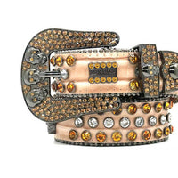 Brown Skull Buckle With Gold & Faceted Crystal Lustrous Belt